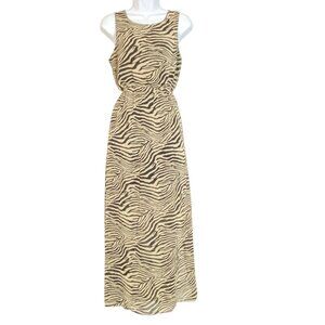 Forever 21 Medium Tiger Stripe Sheer Maxi Dress With Cutout & Button Accents